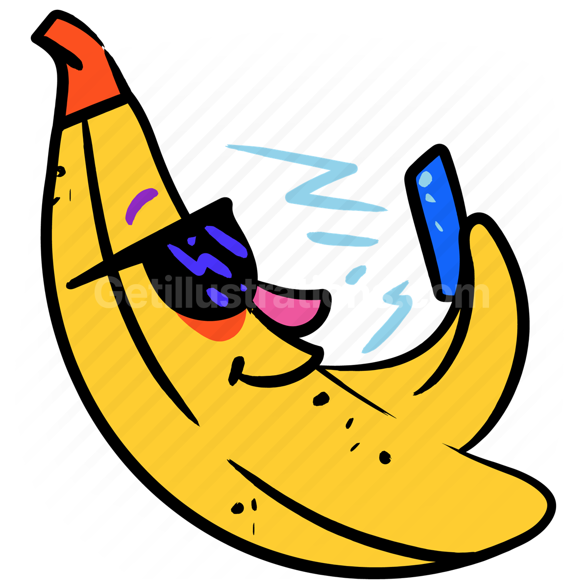 banana, smartphone, phone, mobile, sunglasses, sticker, smiley, cool